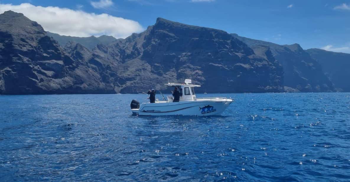 Sport fishing boat heading into the deep blue Atlantic waters off Tenerife
