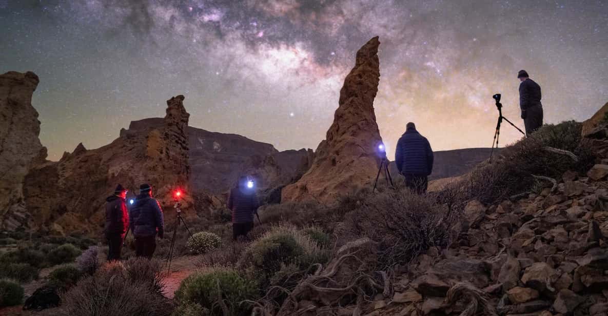 Sunset fading into a starry night sky above Mount Teide in Tenerife